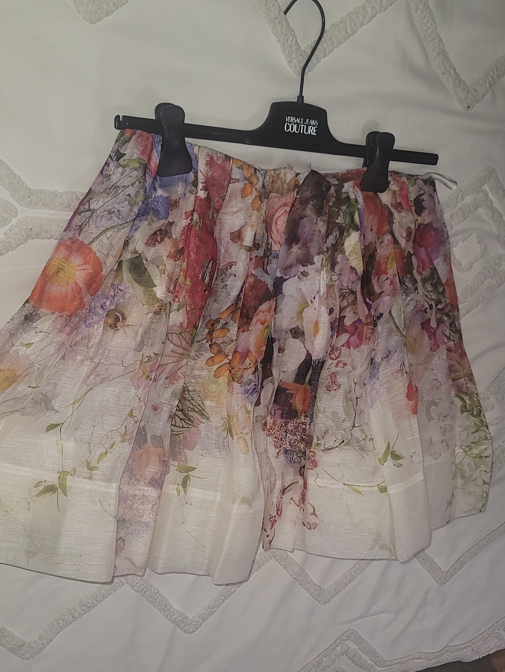 Zimmermann Floral Circle Skirt in White with Multicolor Blooms